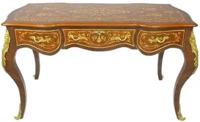 Produktbild von Casa Padrino Barock Schreibtisch Braun / Gold 160 x 70 x H. 80 cm - Handgefertigter Massivholz Bürotisch mit 3 Schubladen und massiven Metallapplikationen - Barock Büro Möbel