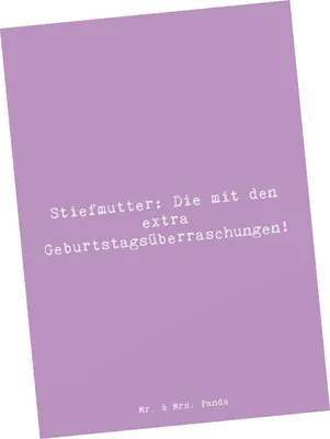 Produktbild von Mr. & Mrs. Panda Postkarte Spruch Stiefmutter Überraschungen - Lavendeltraum - Geschenk, Familienmitglieder, Ansichtskarte, Kreativität, Familie, Postkarten, Freude
