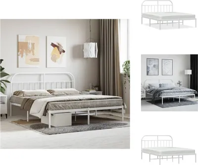 Produktbild von vidaXL Bettgestell mit Kopfteil Metall Weiß 183x213 cm -  Betten & Bettgestelle