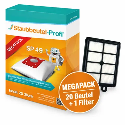 Produktbild von 20  Staubsaugerbeutel SP49  HEPA-Filter 006 kompatibel mit Swirl PH86 passend für AEG VX7-1-DB, KI-generiertes Bild