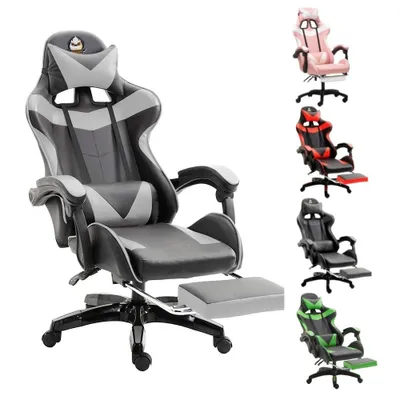 Produktbild von GOTAGEE Gaming-Stuhl Bürostuhl Ergonomischer Gaming Sessel mit Lendenwirbelstütze Fußstütze mit Katzenohren Kopfkissen Höhenverstellbar Schwarz-Grau