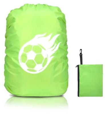 Productafbeelding van Regenbescherming voor schooltas, 35 liter, reflecterend, groen, met voetbalprint