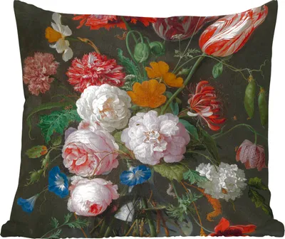 Produktbild von MuchoWow® Zierkissen Sofakissen Wohnzimmer Dekokissen 50x50 cm Stilleben mit Blumen in einer Glasvase - Gemälde von Jan Davidsz. de Heem - Komfort - Sofakissen