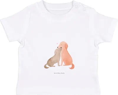 Produktbild von Mr. & Mrs. Panda Babyshirt Hunde Liebe 0. - 6. Monat - Weiß - Geschenk,  T-Shirt, Vertrauen, Baby Jerseyshirt, Kuss, Kleinkind Shirt, Hund, Sprüche, Kuscheln, Herz