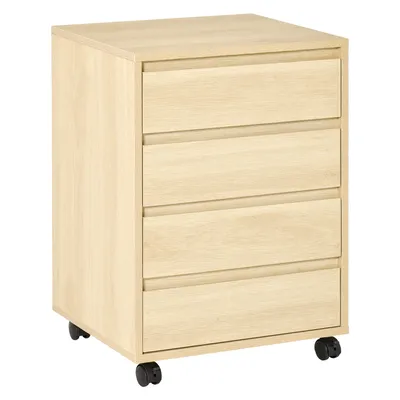 Image de HOMCOM Caisson de bureau rangement bureau sur roulettes 4 tiroirs coulissants en bois aspect bois clair