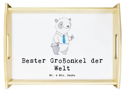 Produktbild von Mr. & Mrs. Panda Tablett Panda Bester Großonkel der Welt - Weiß - Geschenk, Onkel, Holztablett, Dekotablett, Bett-Tablett, Geschenkidee, Servier, serviertablett aus holz