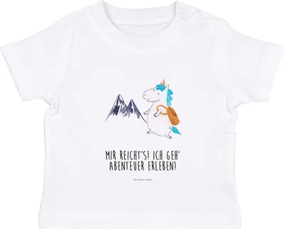Produktbild von Mr. & Mrs. Panda Babyshirt Einhorn Bergsteiger 12. - 18. Monat - Weiß - Geschenk, Kinder Shirt, Berge, Unicorn, Öko Baby T-Shirt, Oberteil, Weltreise, , Urlaub