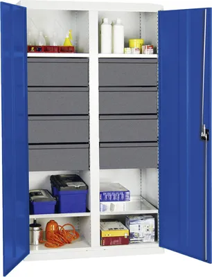 Image de Stumpf Armoire à outils et matériel série 3000 gris clair / bleu gentiane + 8 tiroirs 200 mm + cloison centrale + 4 tablettes coulissantes - 3004674