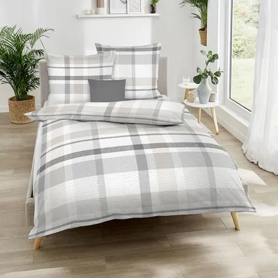 Produktbild von Traumschlaf Seersucker Bettwäsche Madras Karo silber 135x200 cm + 80x80 cm