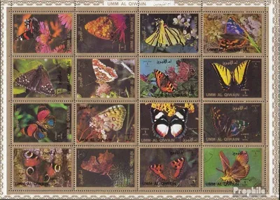 Produktbild von Briefmarken Umm al Kaiwain 1972 Mi 1498A-1513A Kleinbogen (kompl.Ausg.) gestempelt Schmetterlinge