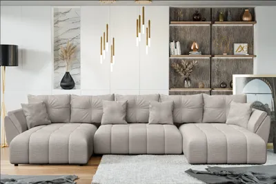 Image de AX LIVING Canapé panoramique XXL convertible Antalya beige 382 cm