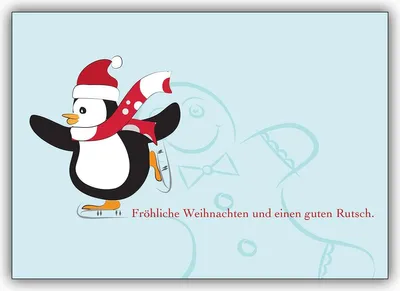 Produktbild von 4x Schöne Weihnachtskarte mit Schlittschuh Pinguin und Lebkuchen