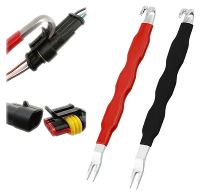 Zdjęcie produktu dla 2 sztuki elektrycznych złączek oraz narzędzie do ich oddzielania, przeznaczone do napraw i konserwacji samochodów