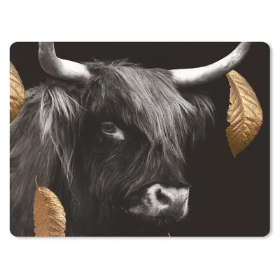 Produktbild von MuchoWow® Mauspad Mousepad Schottischer Highlander - Blätter - Schwarz & Gold 40x30 cm - Mousepads - Maus Mat - Pad - Mausunterlage - Anti Rutsch
