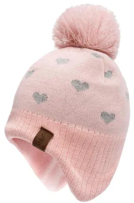Produktbild von Wintermütze Beanie Hut für Jungen und Mädchen mit Bommel, Rosa, Größe 51