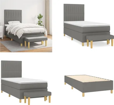 Immagine prodotto di vidaXL Letto boxspring con materasso in tessuto grigio scuro 90x200 cm - Letto boxspring - Boxspringbetten - Bett - Schlafzimmermöbel
