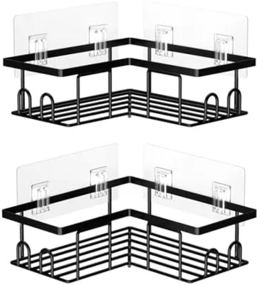 Produktbild von PromoHome® Selbstklebende Duschregale Set aus 2 - Schwarze Badorganizer mit starkem Kleber, 22 x 8 x 6 cm
