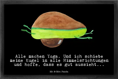 Produktbild von Mr. & Mrs. Panda Fußabtreter Avocado Yoga 40 x 60 cm - Schwarz - Geschenk, Bodenvorleger, Fussmatte, Gummimatte, Bauch, fußmatte, Schmutzmatte, Humor, Haha, Unsportlich