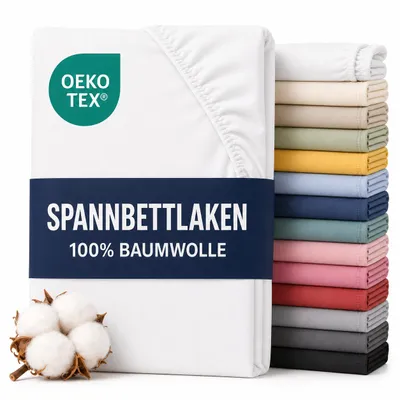 Produktbild von Komfortec Jersey Spannbettlaken 200x200 cm, 100% Baumwolle, Weiß, KI-generiertes Bild