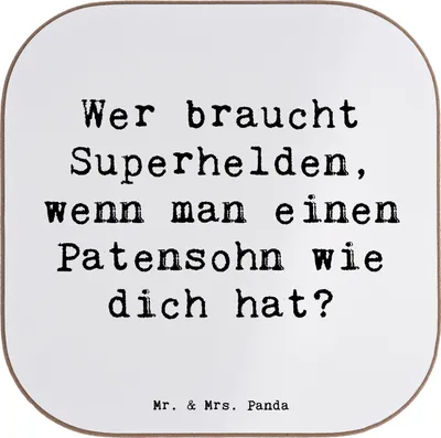 Produktbild von Mr. & Mrs. Panda Glasuntersetzer personalisiert Patensohn Held - Weiß - Geschenk, PErsonalisierte Bierdeckel, Geburtstage, bedruckt, Patenschaft, persönliche Erinnerungen
