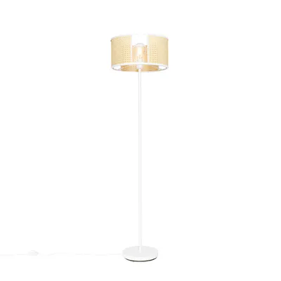 Produktbild von Qazqa Retro Stehleuchte, Stehlampe - Akira - Weiß, Rund, max. 40W, Geeignet für LED, 150cm, Ideal als Küche lampe, Schlafzimmerlampe und Wohnzimmerlampe