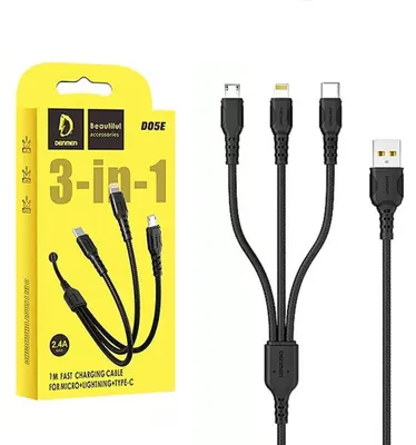 Obrázek produktu pro Kabel Denmen 3 v 1: USB – Type-C / MicroUSB / Lightning, 2,4A, 1m