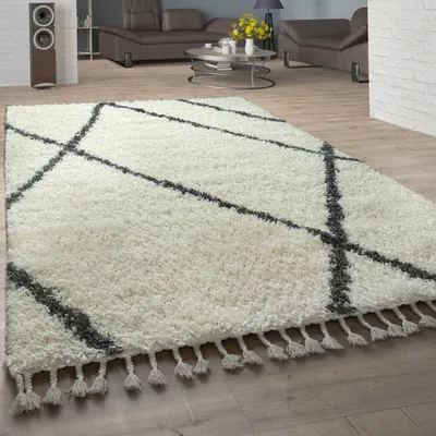 Produktbild von Shaggy Teppich Wohnzimmer Hochflor Rauten Muster Skandi Design Grösse 60x100 cm