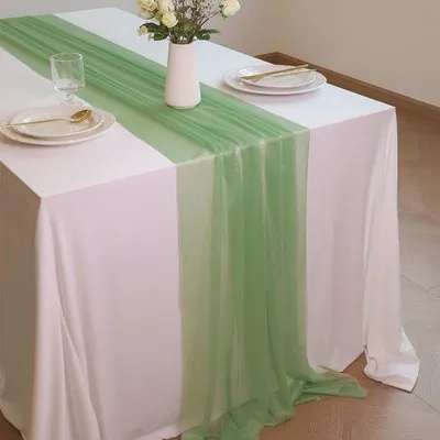 Obrázek produktu pro Průhledný šifonový ubrus 30 x 300 cm – stolní dekorace v boho stylu – ideální na svatby, večírky, rozlučky se svobodou a oslavy narozenin