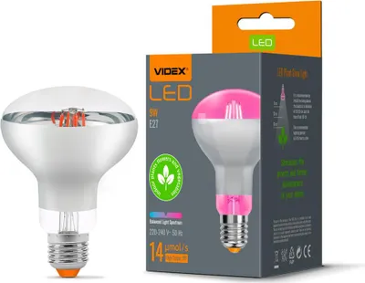 Produktbild von LED-Lampe für Pflanzenwachstum VIDEX-E27-R80-9W-FITO