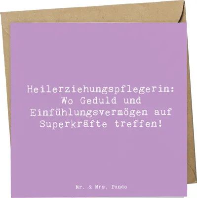 Produktbild von Mr. & Mrs. Panda Glückwunschkarte Spruch Heilerziehungspflegerin Superkräfte - Lavendeltraum - Geschenk, Herzblut, Beruf, Berufsprodukte, Klappkarte, anlasskarte, Pflege