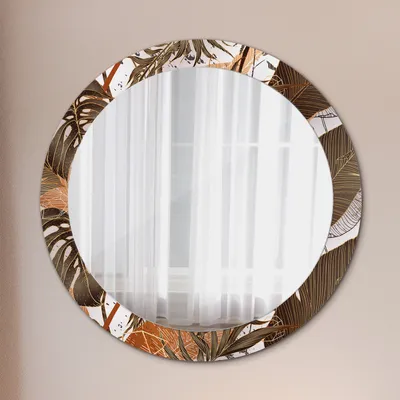 Produktbild von Kosmetikspiegel Spiegel - Flurspiegel - Spiegel mit Modischem Print – Dekospiegel - Palme Blätter - Runder: Ø80cm