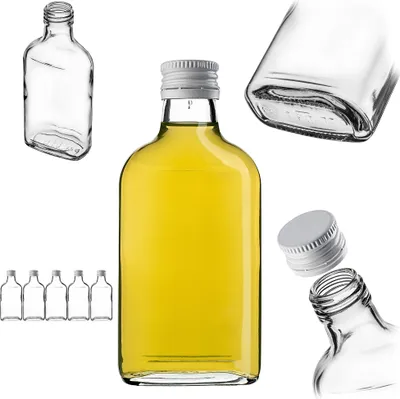 Produktbild von KADAX Flachmann 200ml, 5 Stück, kleine Glasflaschen mit Schraubverschluss, Fläschchen, leere Flaschen zum Befüllen, mini Likörflaschen, Schnapsflaschen (Weiß)