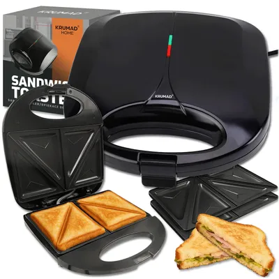 Produktbild von KRUMAD Sandwichmaker 1000W – 2 Scheiben Sandwichtoaster mit Antihaftbeschichtung & Kontrollleuchten – Kompakter Toaster mit wärmeisoliertem Griff