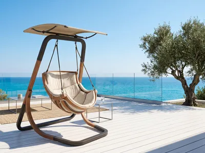 Produktbild von Hängesessel mit Dach – Loungesessel mit Regen-Sonnenschutz · Bezug Beige #3706