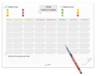 Imagen del producto de Omgoods - Pizarra magnética para planificación mensual - Colorida y lavable, tamaño A3