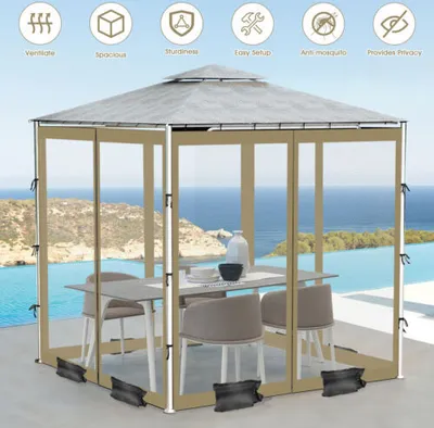 Obrázek produktu pro Pavilon Mosquito Net Outdoor, 4-dílná síť proti komárům Parasol Mesh Mosquito Net se zipem pro pavilon Balcony Dodává se s přepravní taškou s taškou na závaží, Army Green, 3mx3m