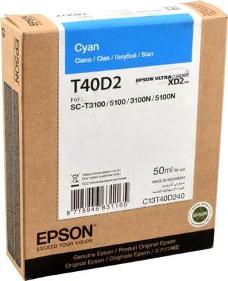 Produktbild von Epson Singlepack UltraChrome XD2 Cyan T40D240(50ml), Cyan, 50 ml, 1 Stück(e)