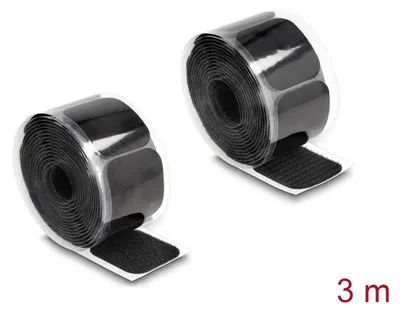 Produktbild von DeLOCK Klettpad auf Rolle selbstklebend mit Haft- und Flauschpad 45 x 50 mm - Länge 3 m schwarz, Nylon, Polyester, Schwarz, 45 mm, 50 mm, 3 m, 1 Stück(e)