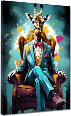 Produktbild von Giraffe im Anzug Pop Art Leinwandbild Wandbild Kunstdruck XL Wanddeko: 60x80x2cm