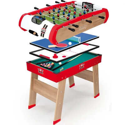 Zdjęcie produktu dla SMOBY Piłkarzyki Dla Dzieci Stół Powerplay 4w1 Bilard Tenis Hokej