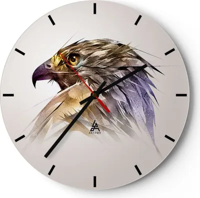 Produktbild von Wanduhr - Rund - Glasuhr - Adler Vogel Feder - 30x30cm - Schleichendes Uhrwerk - Lautlos - zum Aufhängen bereit - Dekoration Modern - Wanddekoration aus Glas - C3AR30x30-3936