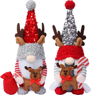 Produktbild von Weihnachtliche Plüschwichtel-Dekorationen für Zuhause - niedliche gefüllte Zwerge für eine festliche Atmosphäre (2 Stück, 35 cm)
