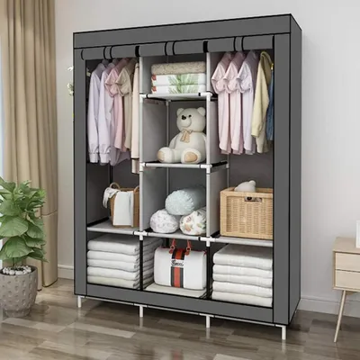 Immagine prodotto di Armadio mobile - Armadio per tessuti - 126 x 44 x 170 cm - Struttura in metallo - Tessuto non tessuto - Porta con cerniera - Ripiani - Facile da montare - Rosso