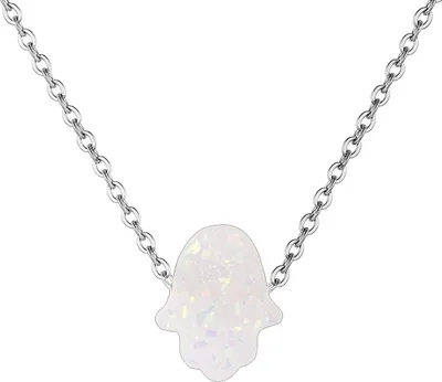 Produktbild von Karisma Damen Edelstahl Collier Anhänger Kette - Halskette Opal Fatimas Hand Hamsa - YLK108 - Weiss