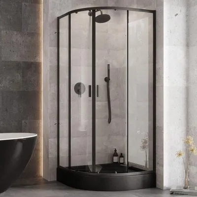 Produktbild von Duschkabine Zarya Schwarz, 80x80 cm, mit Duschwanne schwarz ( STONE EFFECT BLACK)
