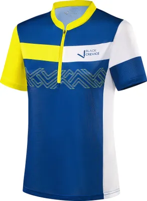 Produktbild von BLACK CREVICE - Damen Mountainbike T-Shirt | Fahrradtrikot | Farbe: Blau/Gelb| Größe 40
