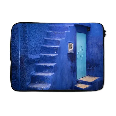Produktbild von MuchoWow® Laptop Hülle 13 Zoll Architektur - Blau - Treppe - Tür Laptoptasche - Laptophülle - Sleeve - Rundumschutz