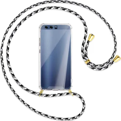 Produktbild von Handykette Backcover-Schutzhülle mit Band (Metall goldfarben) für Huawei P10 - schwarz/grau/weiß