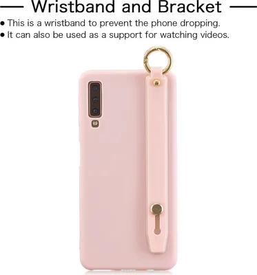Produktbild von Für Samsung A7 2018 Einfache solide Farbe Chic Handgelenk Rope Bracket Matte TPU Anti-Scratch rutschfeste Schutzhülle Rücken Case 6 hellrosa
