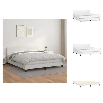 Imagen del producto de vidaXL Base de cama con somier y colchón, blanco, 160x200 cm, tapizada en cuero sintético - Camas y estructuras de cama